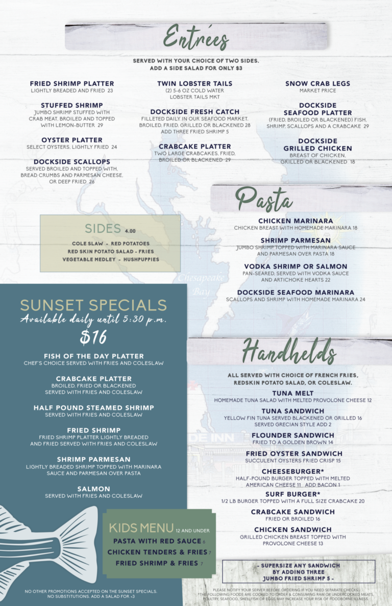 Menu - Dockside Seafood & Fishing Center